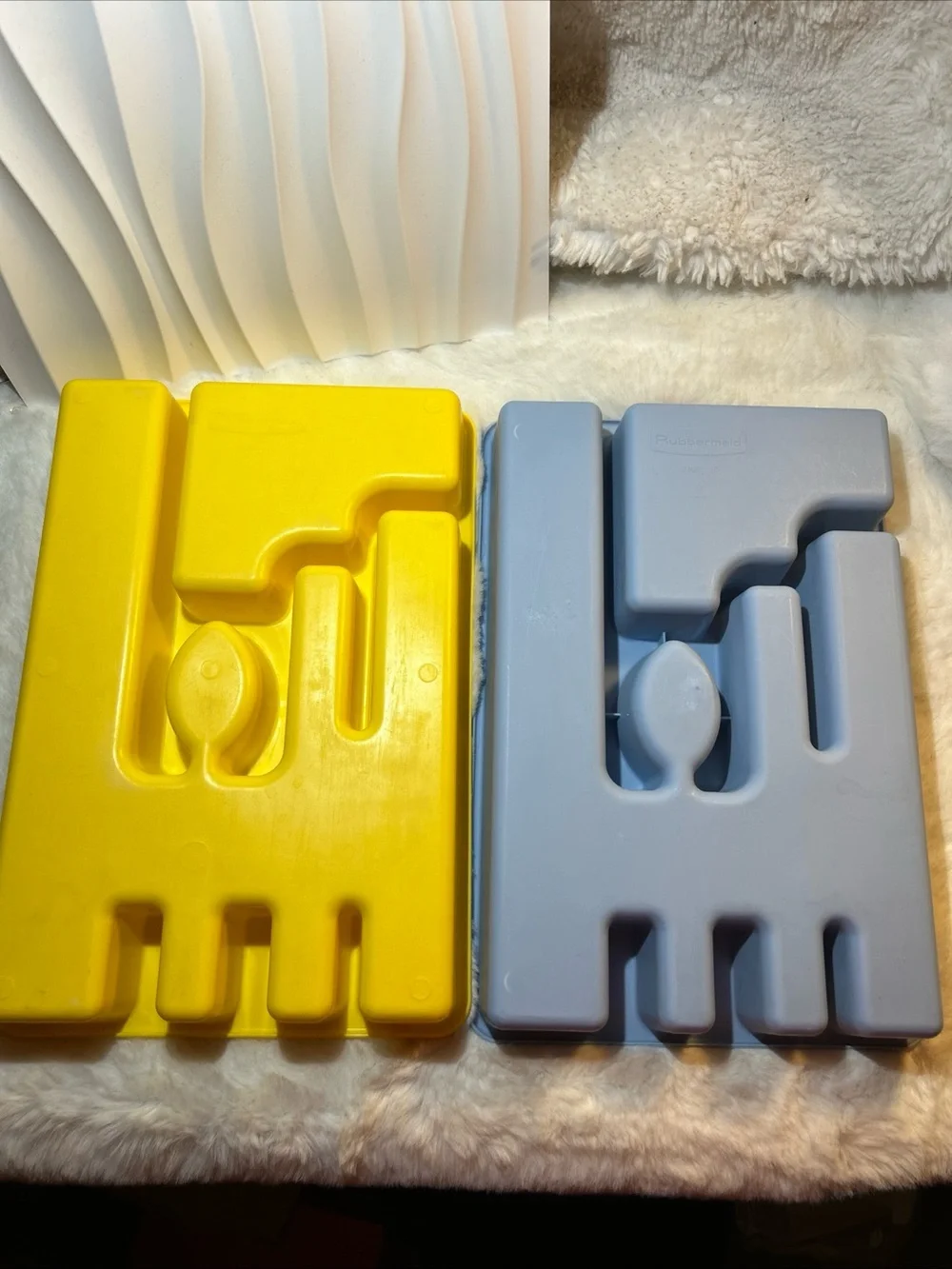 Lot Of 2 VTG MCM Rubbermaid 2921 Slate Blue- Sunny Yellow Silverware Tray Drawer